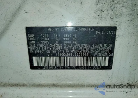 2020 Subaru Impreza z USA, uszkodzony, nr VIN 4S3GKAB68L3606164